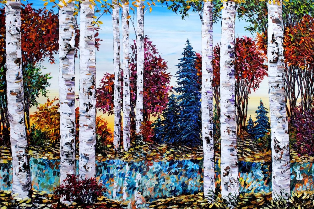 Day Birch With Pines by Maya Eventov
