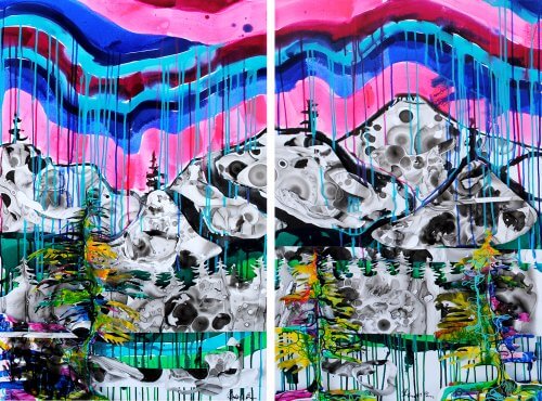 Inky Mountains (diptych) by Hannah Brown