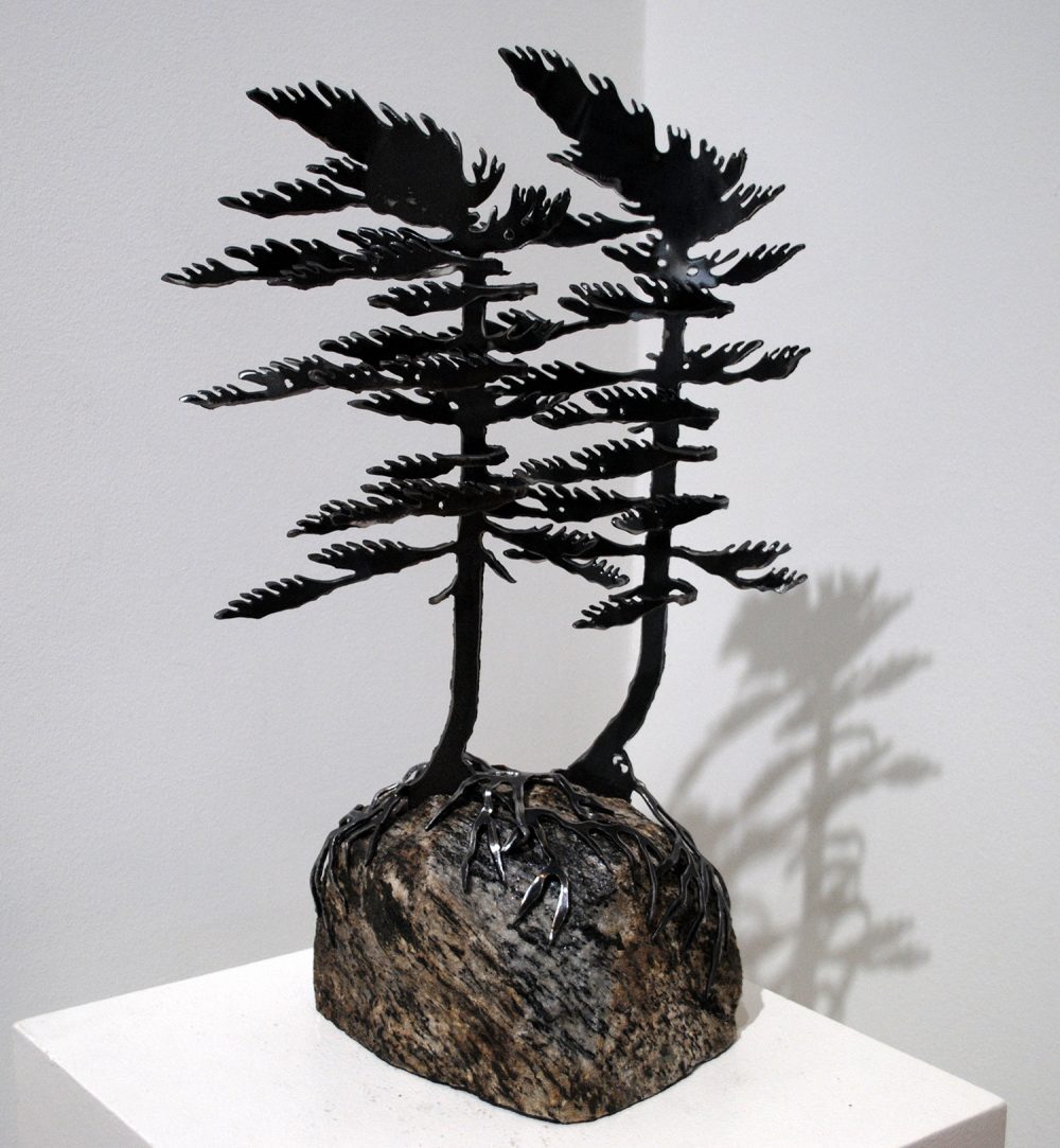 Windswept Pines (two) On Stone by Cathy Mark