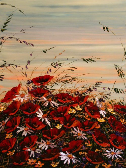 Floral - Red Poppies W / Daisies by Maya Eventov