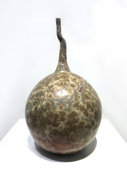 Beige, Teal, Copper Crystalline Vessel by Diane Creber