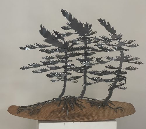 Windswept Pines (three) On Red Oak (17x21x7) by Cathy Mark