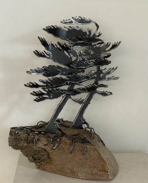 Windswept Pines (Two) On Stone (14x9x6) by Cathy Mark