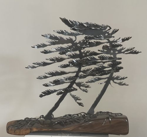 Windswept Pines (two) On Walnut (18x19x8) by Cathy Mark