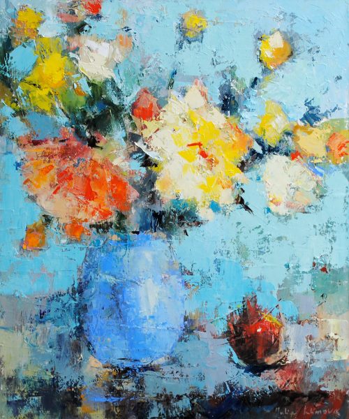 Blue Vase & Pomegranate by Julia Klimova