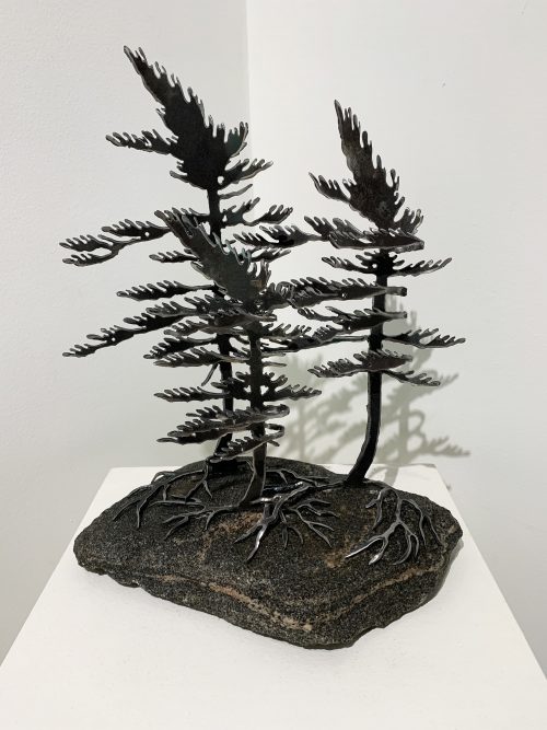 Windswept Pines (three) On Stone by Cathy Mark