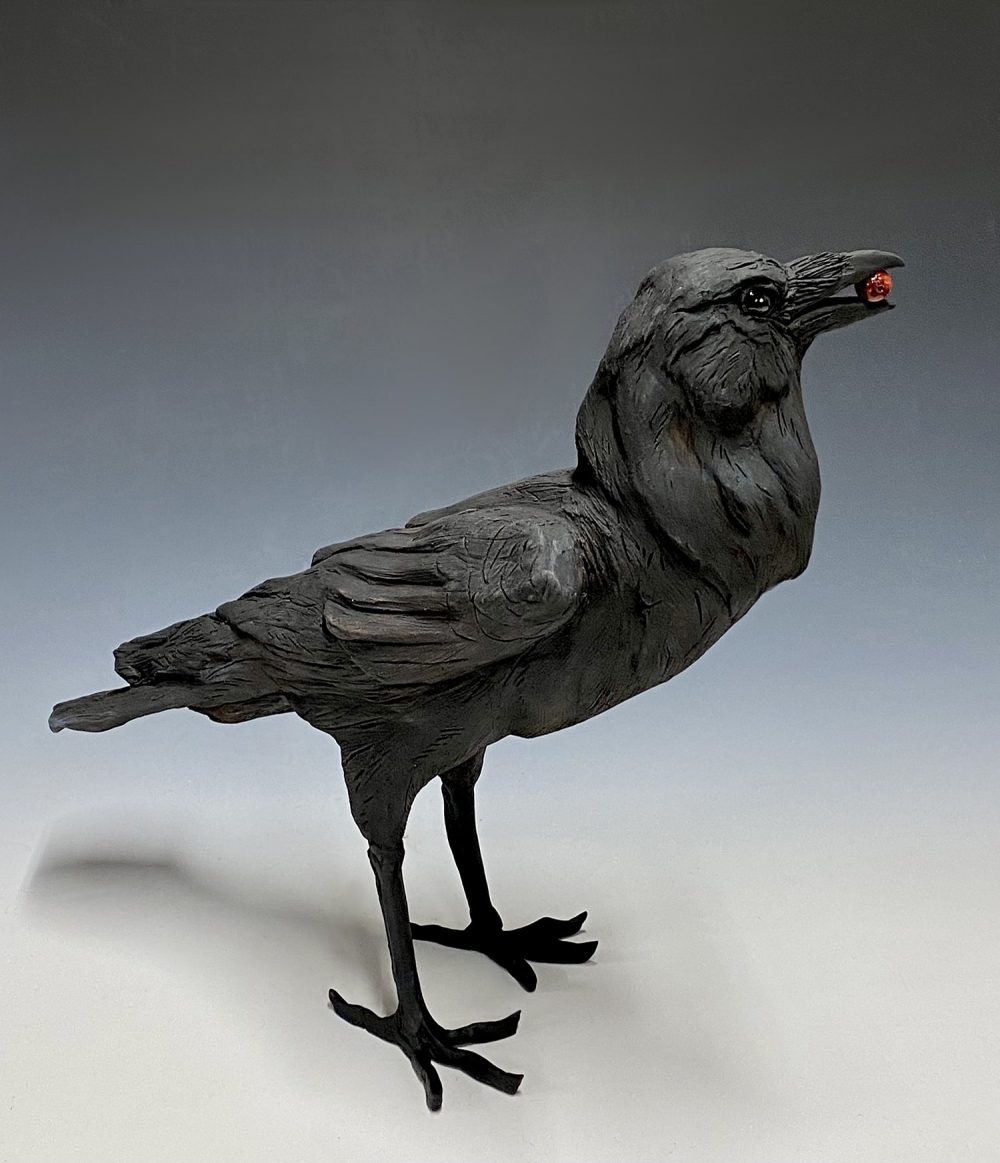 Crow With Berry by Mary Philpott