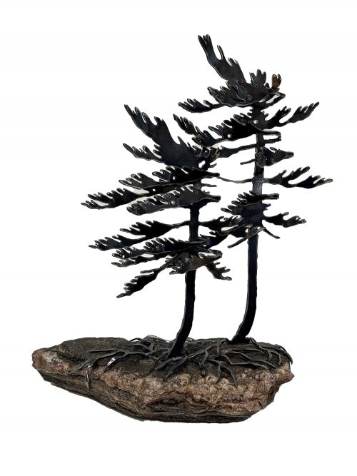 Windswept Pines (two) On Stone by Cathy Mark