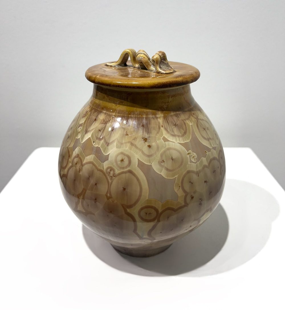 Mushroom + Tan Crystalline Jar W/ Lid by Diane Creber